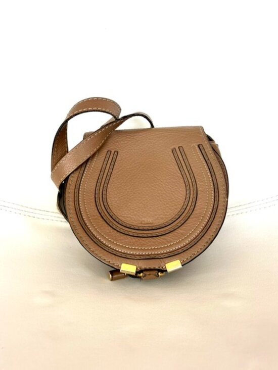 Chloe Handbags - Chloé Marcie Small Cross body Saddle Bag-Color:Tan Grain Leather Gently Loved